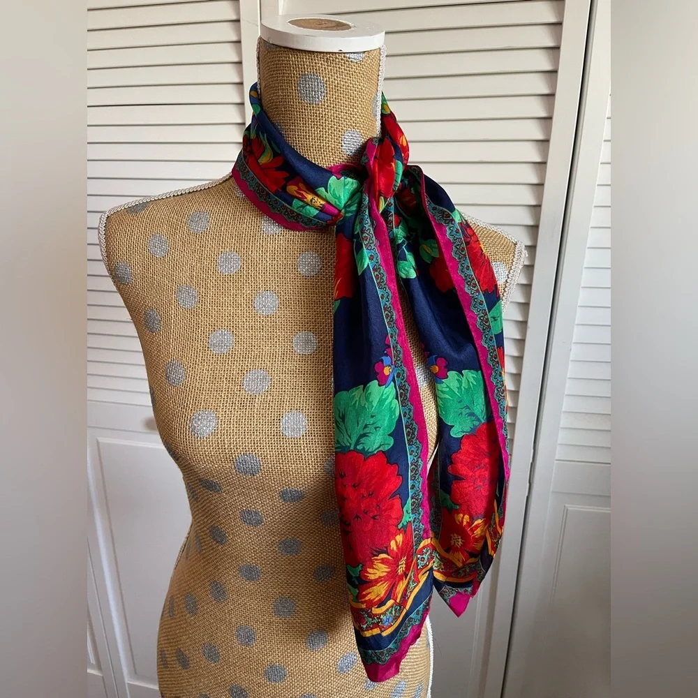 vintage Liz Claiborne floral 100% silk scarf colorful, and vibrant long